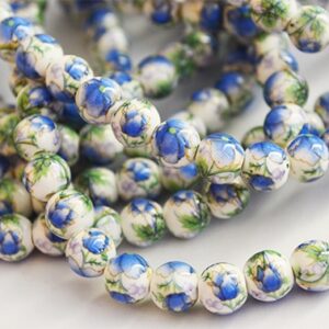 Portselanhelmes 8mm sinise lillega, ava 2mm, 1 tk