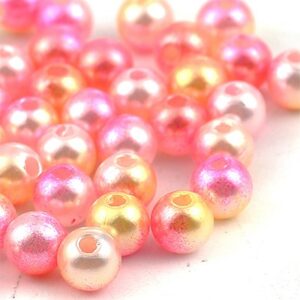 Akryyli helmiäinen 6mm vaaleanpunainen-keltainen, reikä 1,6mm, 30 kpl