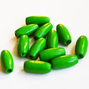 Puuhelmed 15x7mm ovaalsed, värvitud, rohelised, ava 2,5mm, 10 tk