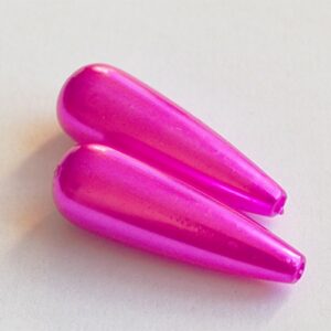 Akryyli helmiäinen pisara 30x10mm, pinkki, reikä 1,5mm, 2 kpl