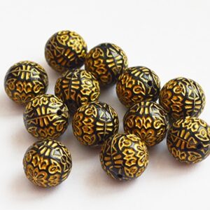 Akrüülhelmes 14mm mustjassinine kuldse ornamendiga, ava 1,5mm, 1 tk