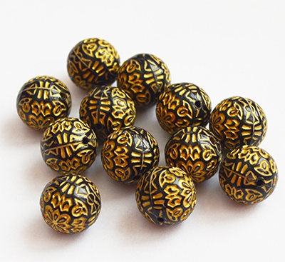 Akryylihelmi 14mm tummansininen/musta-kulta, reikä 1,5mm, 1 kpl