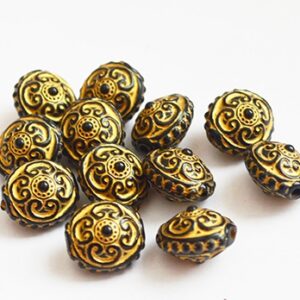 Akrüülhelmes 14x12mm must-kuldne, ava 1mm, 1 tk