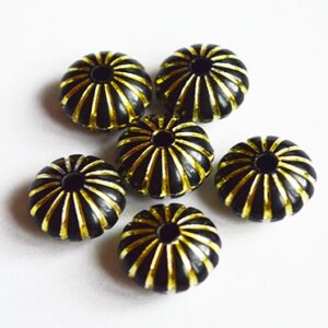 Akrüülhelmes rondell 13x7mm, must-kuldne, ava 2mm, 6 tk