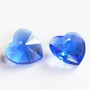 Lihvitud klaasripats Süda 10x10mm, taevasinine, ava 1mm,  2 tk