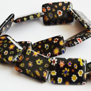 Millefiori klaashelmes 23x18mm must-lilleline, 1 tk