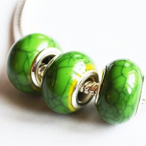 Pandoora stiilis kunstvaigust helmes 14x9,5mm, ava 5mm, roheline,  1 tk