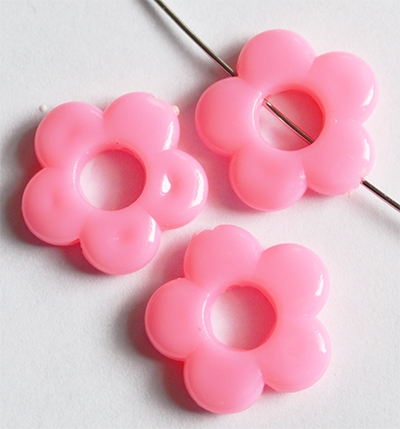 Akryylihelmi kukka 19x4mm vaaleanpunainen, reikä 1,2mm ja 6mm , 6 kpl