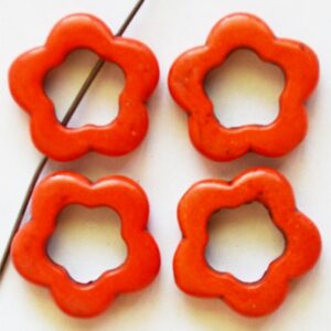 Türkiis, sünteetiline, Lill 19x20x4mm, värvitud, oranž, ava 1mm, 4 tk