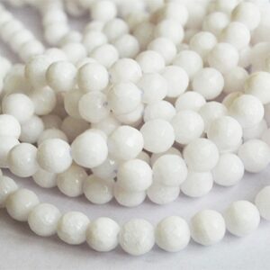 Jadeiit 8mm ümar,looduslik, lihvitud, värvitud valge, ava 1mm,  10 tk