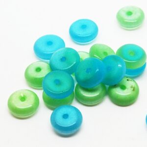 Kassisilm 8-8,5x3.5-3mm rondell klaashelmes sinine/roheline, ava 0.8mm, pakis 20 tk.