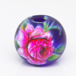 Lasihelmi  kukkakuviolla  8~8.5x7.5mm, reikä 1.4mm, lila, 1 kpl