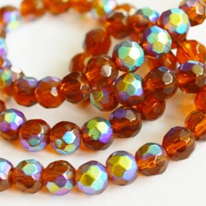 Стеклянная бусина граненый 6mm, желто-коричневый, отверстие 1мм, 25 шт.