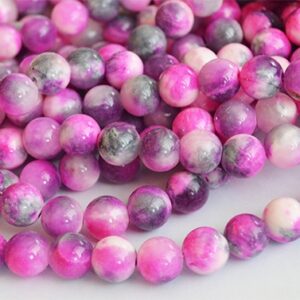 Jadeiit 10mm looduslik kivi, värvitud roosa-hall-valge, ava 1mm, pakis 10 tk.