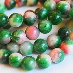 Jadeiit 10mm roheline-roosa-valge, ava 1mm, pakis 10 tk