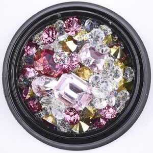 Kristallistrassit ja lasihelmet  erikokoiset 1~10x1~8x1~4mm, vaaleanpunainen/kirkas, 1 rasia