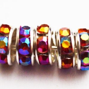 Рондель серебренный  8mm с красными стразами, - 1 шт.