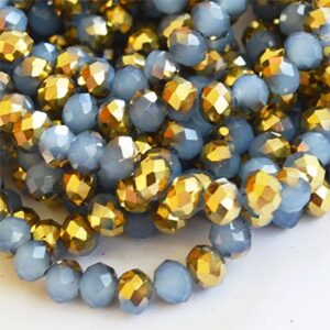 Lihvitud rondell 8x6mm hallikassininesinine/kuldne, ava 1mm, pakis 10 tk.