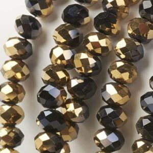 Lihvitud rondell 8x6mm must/kuldne, ava 1mm, pakis 13 tk.