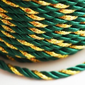 Punutud polüesternöör 4mm läikiv roheline-kuldne, 1 m