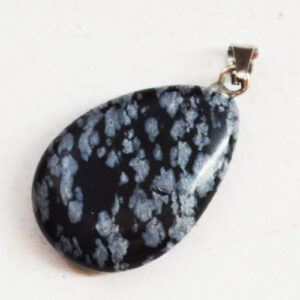 Snowflake Obsidian ripats 26x16mm, looduslik, messingist haagiga, 1 tk
