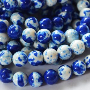 Jadeiit 10-11mm sünteetiline ümar värvitud, valge-sinine, 1 tk