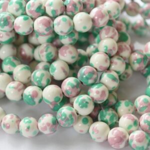 Jadeiit 8mm sünteetiline ümar värvitud, valge-roosa-roheline, 1 tk
