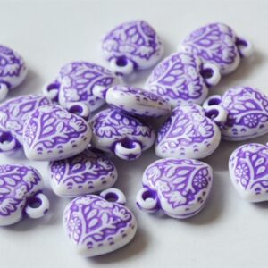 Akrüülripats Süda 16x15x5mm lilla-valge, 1 tk