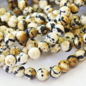 Jadeiit 8mm sünteetiline ümar värvitud, kreemikasvalge-must-pruun, 1 tk