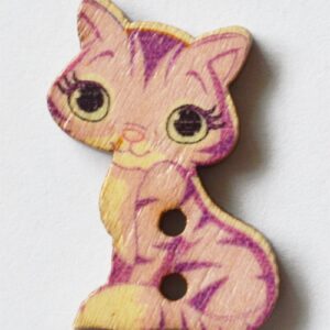 Puuhelmes-nööp Kass 27x20mm roosakaslilla, 1 tk