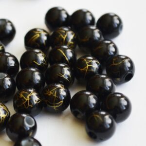 Akrüülhelmes 8mm ümar must-kuldne, 10 tk
