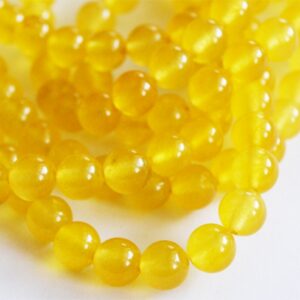 Jadeiit 8mm ümar looduslik kivi, värvitud kollane, ava 1mm, pakis 15 tk.