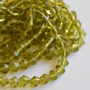 Бусины стеклянные биконусы 5x4мм желто-зелёный, 10 шт