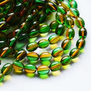Ovaalne klaashelmes 9x6mm roheline-oranž, 1 tk