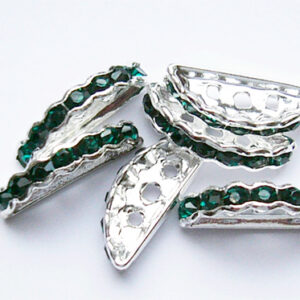 Kivikestega vahehelmes emerald-roheline, hõbedane, 19x8mm, 1 tk