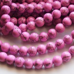 Türkiis sünteetiline 8mm lillakasroosa ava 1mm, pakis 12 tk.