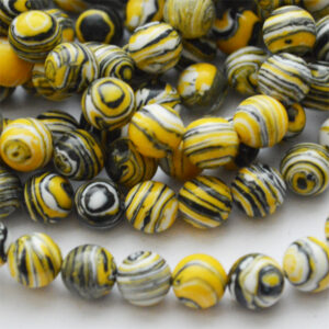 Türkiis sünteetiline 8mm, musta-kollase-valgekirju, 1 tk