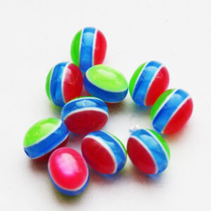 Kunstvaigust  ovaalne helmes 10x8mm kumav sinise-rohelise-punasetriibuline, 1 tk.