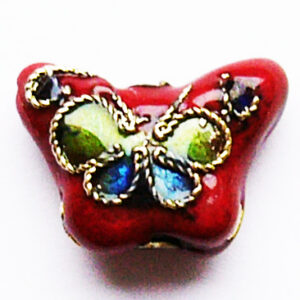 Cloisonne helmes liblikas 15x11mm, punane, 1 tk